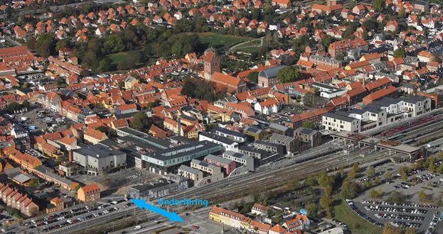 Luftfoto med markering af underføringens placering