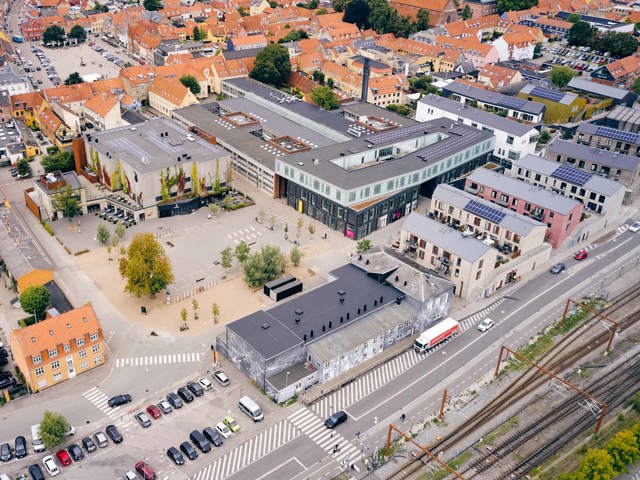 Stationsområdet og Kulturtorvet set fra luften