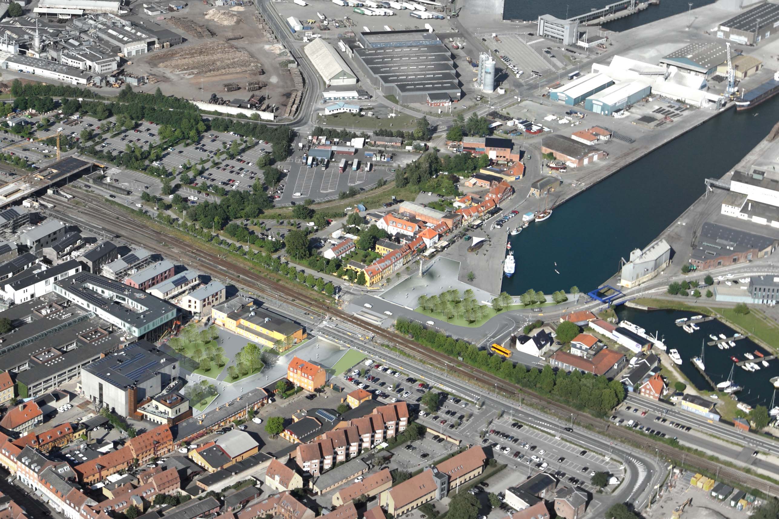 Luftfoto med indtegning af underføringen